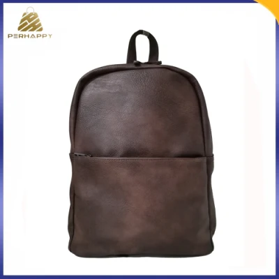 Custom Design Reddish Brown PU Leather Laptop Bag Large Capacity Business Travel Backpack for Men