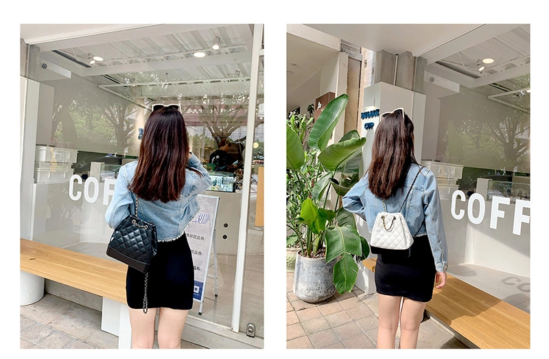 Emg6925 Cowhide Real Travel Backpack Quilted Chain Bags Shoulder Women Custom Purse Genuine Leather Bucket Bag