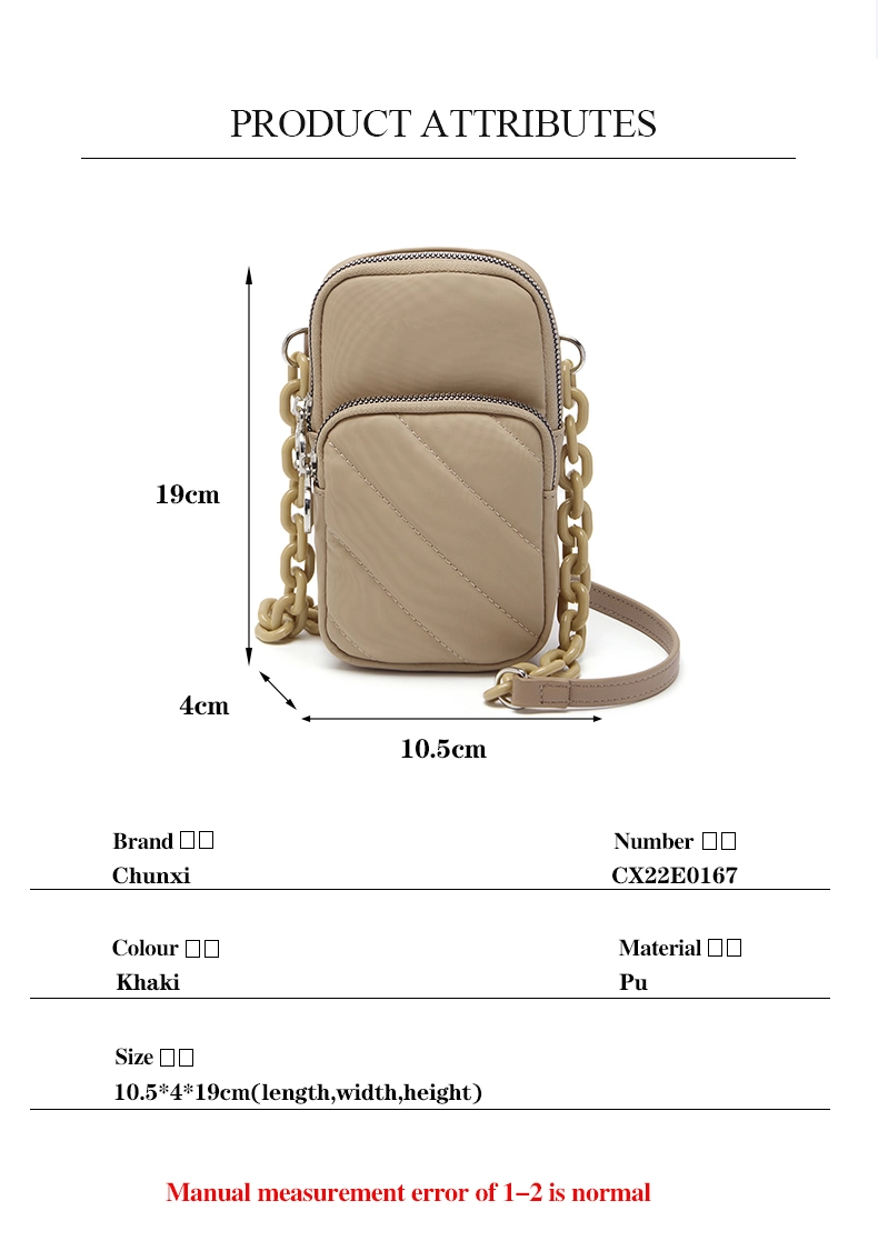 Lightweight Mini PU Leather Small Crossbody Mobile Phone Case Bag with Acrylic Chain Matching Wallet Phone Pouch Bag for Women