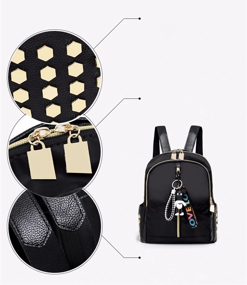 Fashion Korean PU Leather Waterproof Bags Women Girls Backpack Stone Fanny School Backpack Travel Bag with Bear Keychain