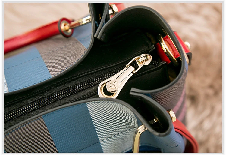 Classic Plaid Stripe Tote Small Plaid Bucket Women Split Leather Handbags Ladies Messenger Bags