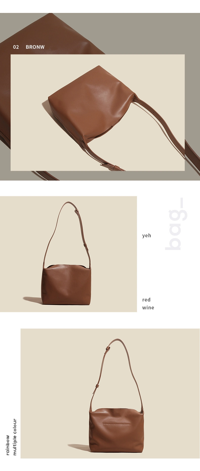 Emg6521 Bucket Purse Real Fashion Wholesale Handbag Women Underarm Armpit Ladies Woman Tote Luxury Leather Custom Shoulder Bag