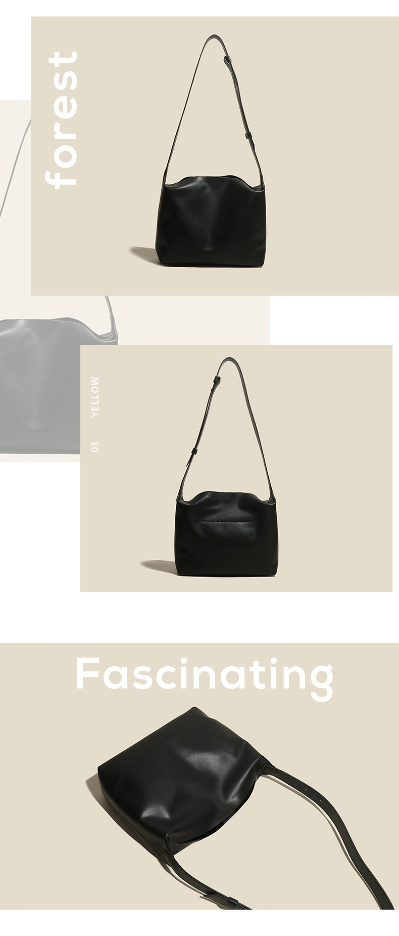 Emg6521 Bucket Purse Real Fashion Wholesale Handbag Women Underarm Armpit Ladies Woman Tote Luxury Leather Custom Shoulder Bag