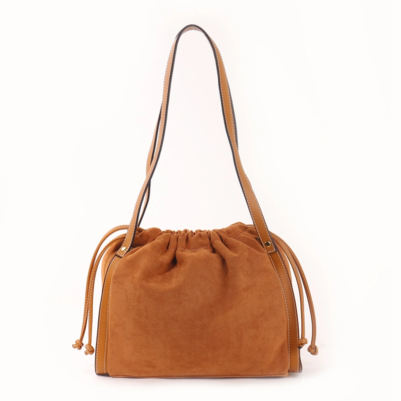 Wholesale Fashion Casual Female Drawstring Bucket Bag Faux Suede Women Handbags