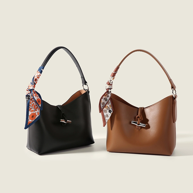 Custom PU Faux Leather Ladies Bucket Tote Hand Bag Women Office Handbag