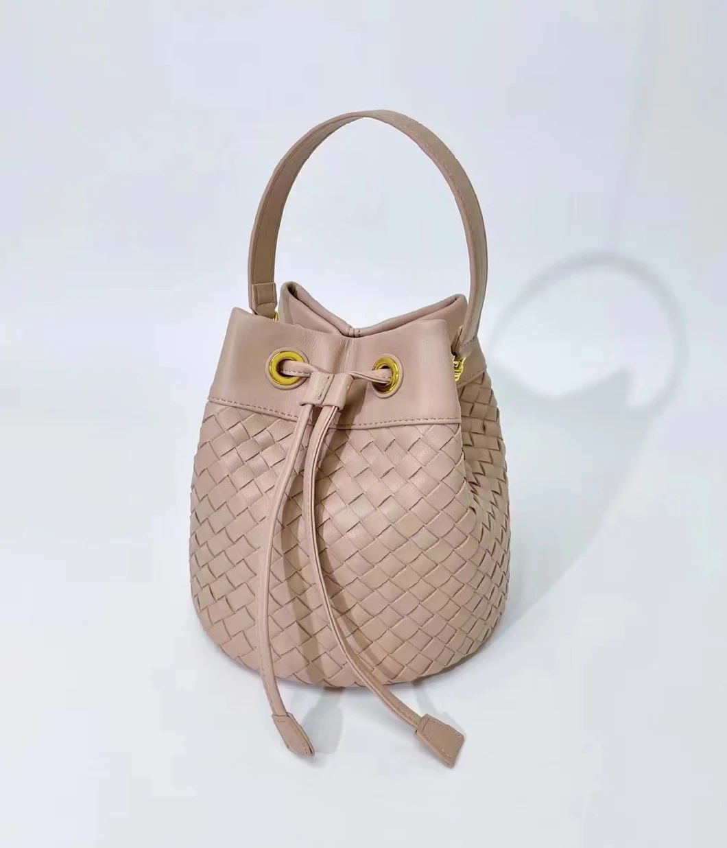 Spring and Summer Braided Bucket Bag Portable Hand-Braided Capacity Real Cow Leather Bag (F9510)
