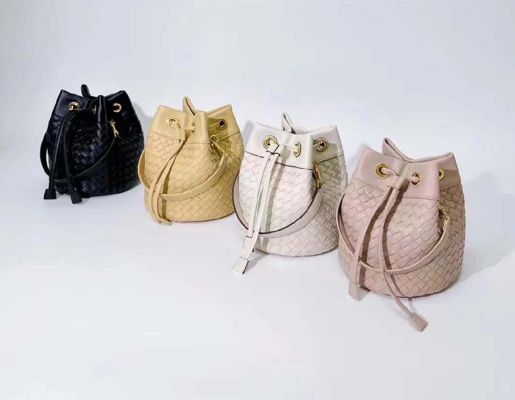 Spring and Summer Braided Bucket Bag Portable Hand-Braided Capacity Real Cow Leather Bag (F9510)