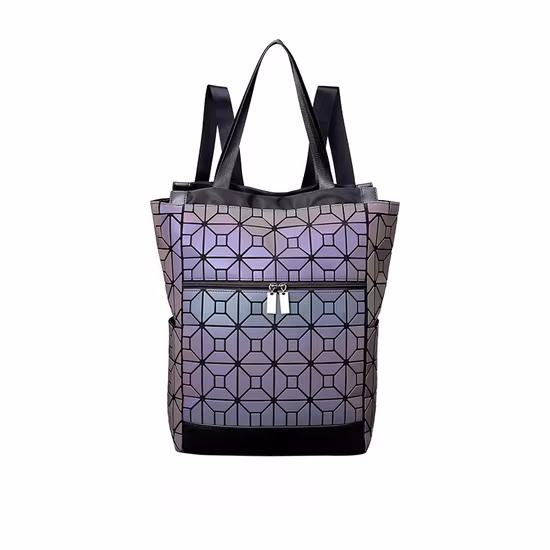 Fashion Geometric Rhombus PU Leather Outdoor Waterproof Backpack