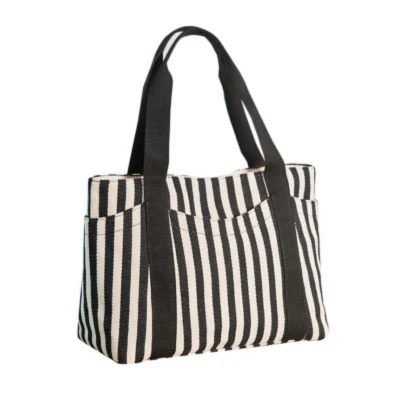 Fashion Women′s Bag Striped Canvas Bag Women′s Hand Bill of Lading Shoulder Bag Tote Mommy Canvas Bag Big Bag