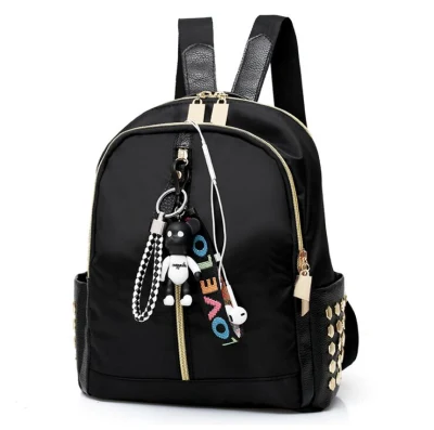 Fashion Korean PU Leather Waterproof Bags Women Girls Backpack Stone Fanny School Backpack Travel Bag with Bear Keychain